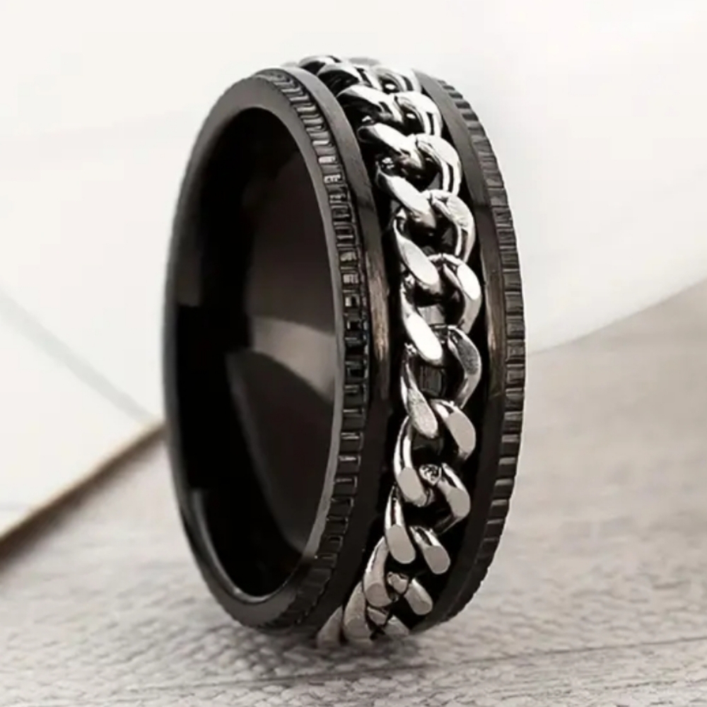 One Black Stainless steel rotating fidget spinner ring